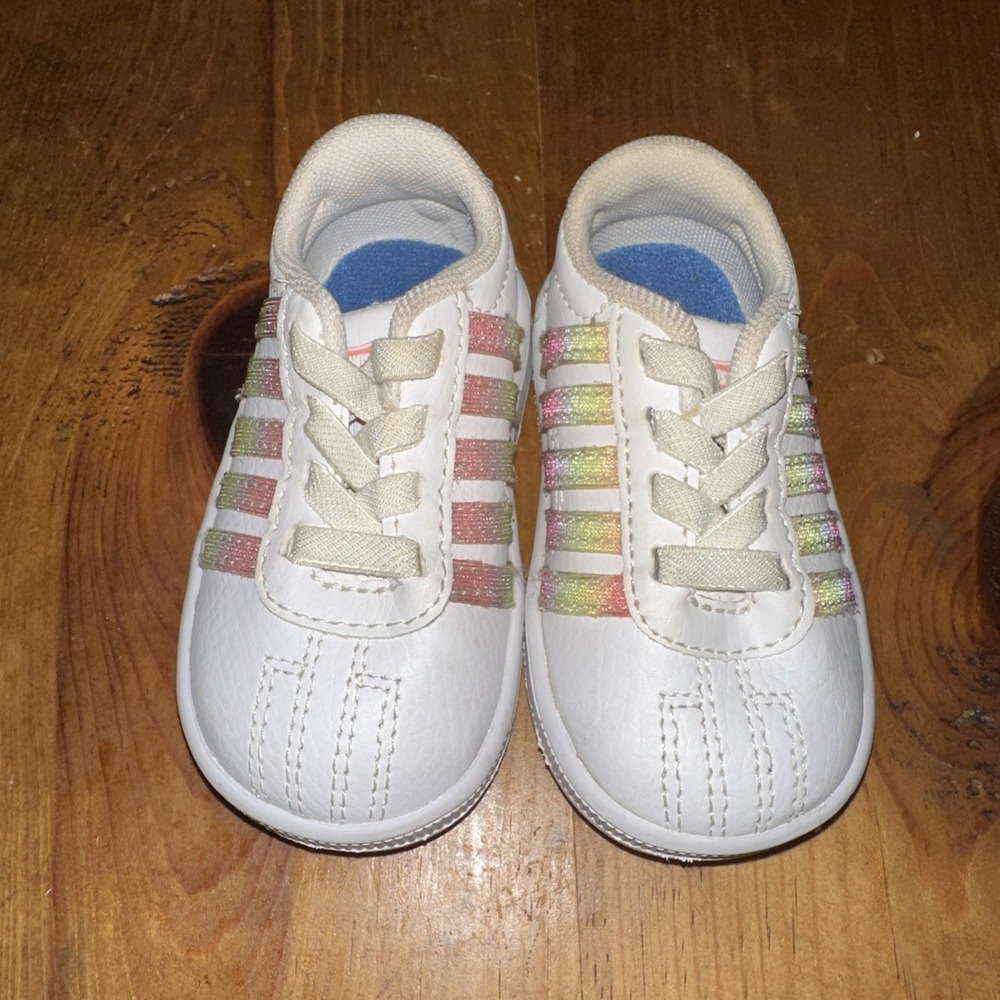 K Swiss Classic Pro White / Rainbow Stripes Toddler Unisex Shoes Size 2